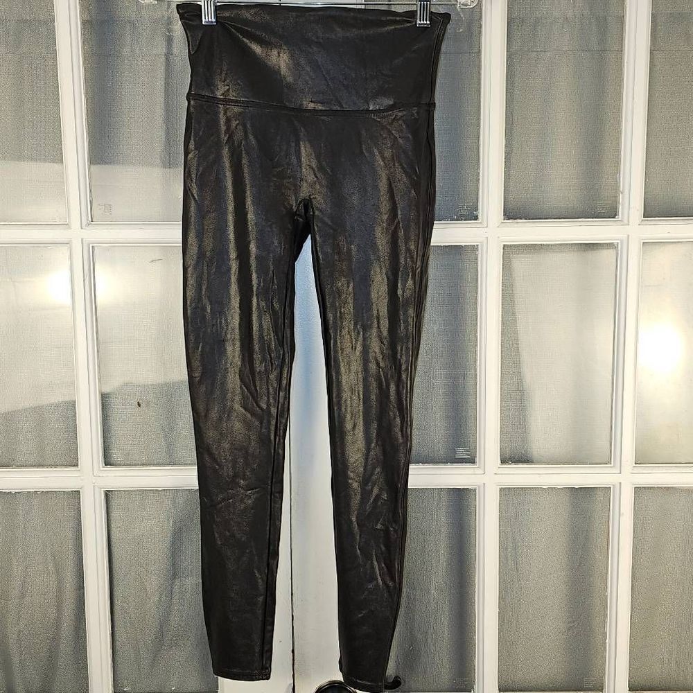 Spanx Womens Black Faux Leather Leggings‎ Large Petite